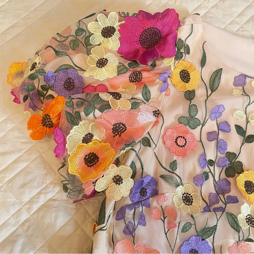 NWT Eliza J 3D Embroidered Floral Mesh Puff Sleeve Sheath Dress Plus Size 22W - Picture 7 of 16